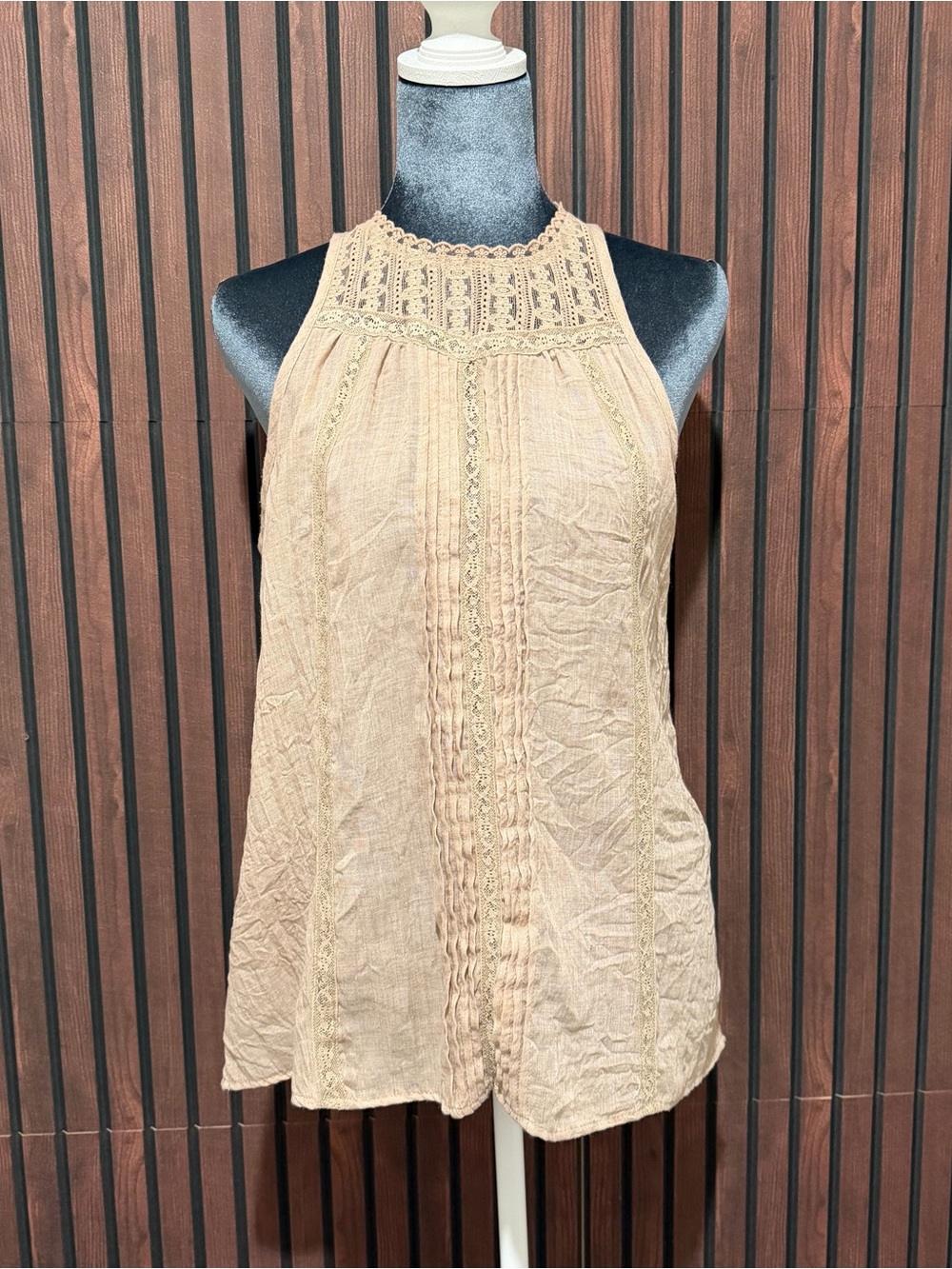 Gimmicks by BKE Khaki Lace Boho Tank Top Size Small